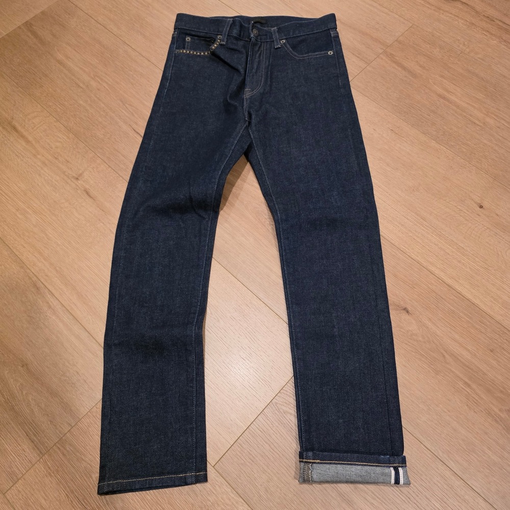 Uniqlo Selvedge Slim Straight Kaihara Denim Jeans Dark Indigo Star Studded 28x29